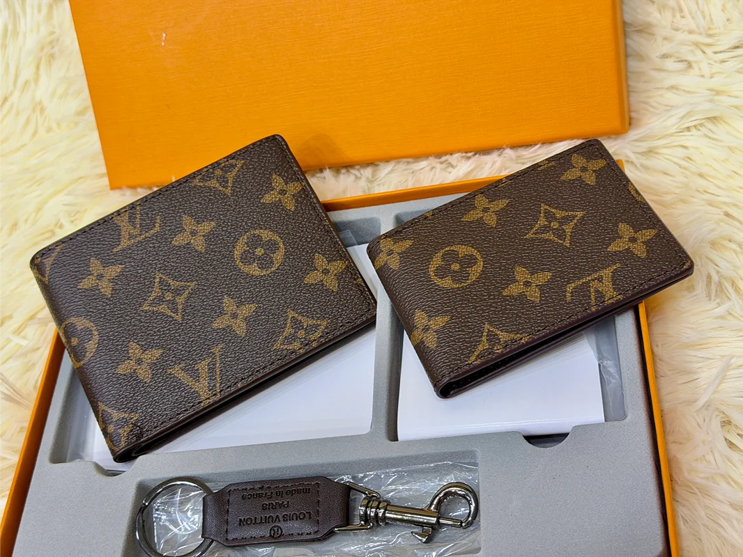Louis Vuitton Brown Monogram Wallet Gift Set with Card Holder & Keychain
