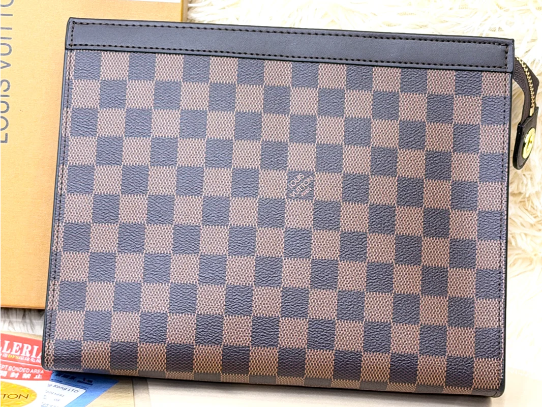 Louis Vuitton Damier Checkered Black Brown Zip Pouch