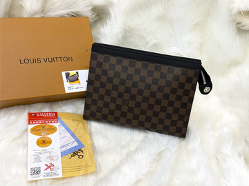 Louis Vuitton Damier Ebene Checkered Hand Pouch