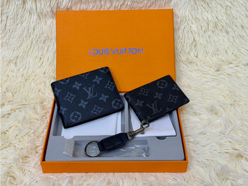 Louis Vuitton Dark Blue Monogram Wallet Gift Set with Card Holder & Keychain