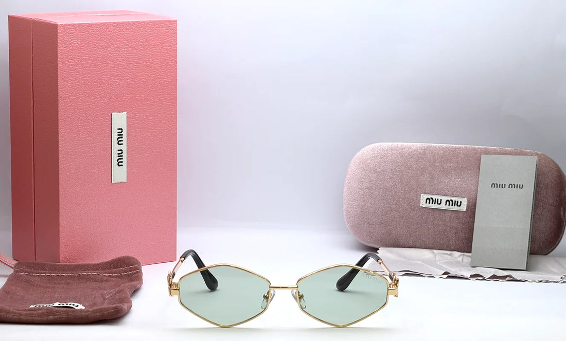 Miu Miu 478 Gold Geometric Green Tint Sunglasses