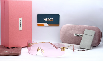 Miu Miu OMUB53S Pink Shield Sunglasses with Yellow Gold Detail