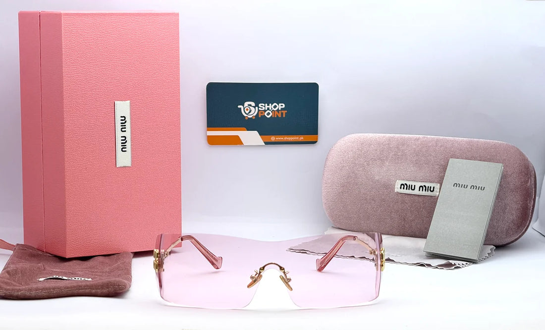 Miu Miu OMUB53S Pink Shield Sunglasses with Yellow Gold Detail
