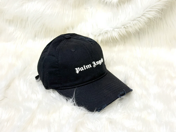 Palm Angels Black Distressed Classic Logo Baseball Cap