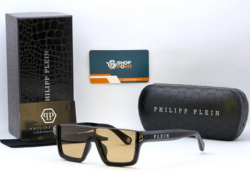 Philip Plein SPP123 Black Shield Sunglasses with Brown Lenses