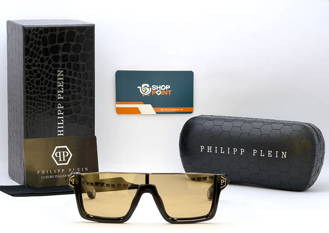 Philip Plein SPP123 Black Shield Sunglasses with Brown Lenses
