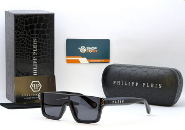 Philip Plein SPP123 Black Wraparound Shield Sunglasses