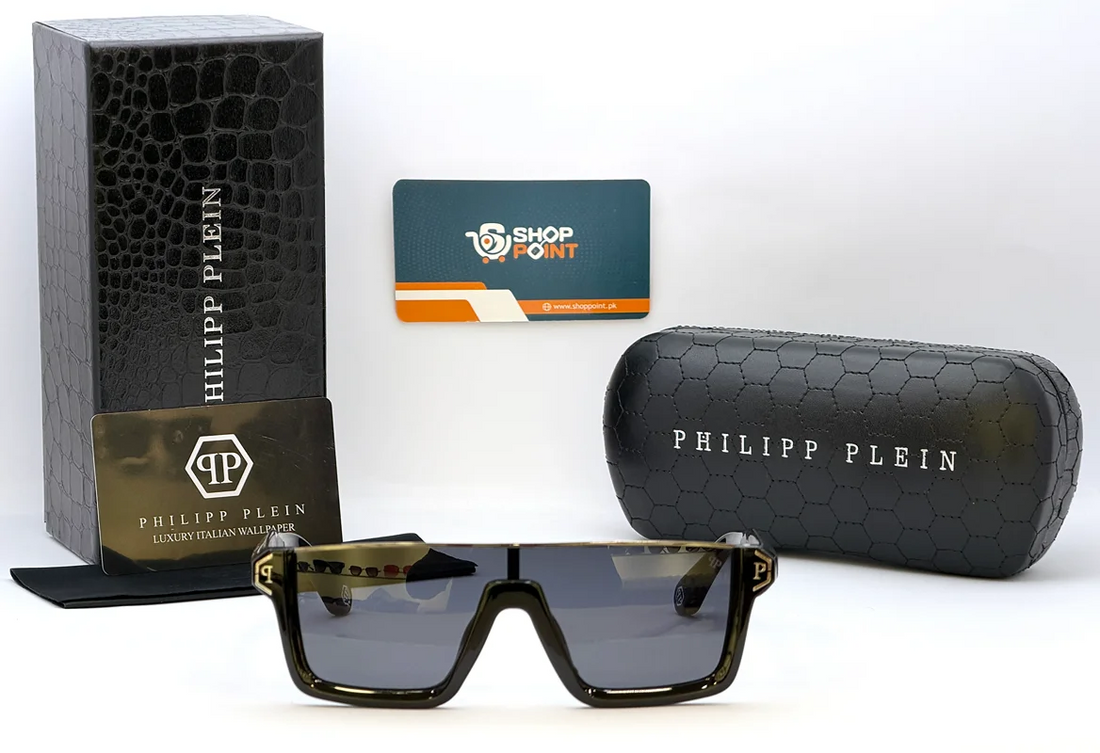 Philip Plein SPP123 Black Wraparound Shield Sunglasses