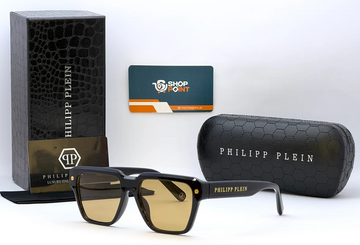 Philip Plein SPP201V Black Square Sunglasses with Brown Lenses