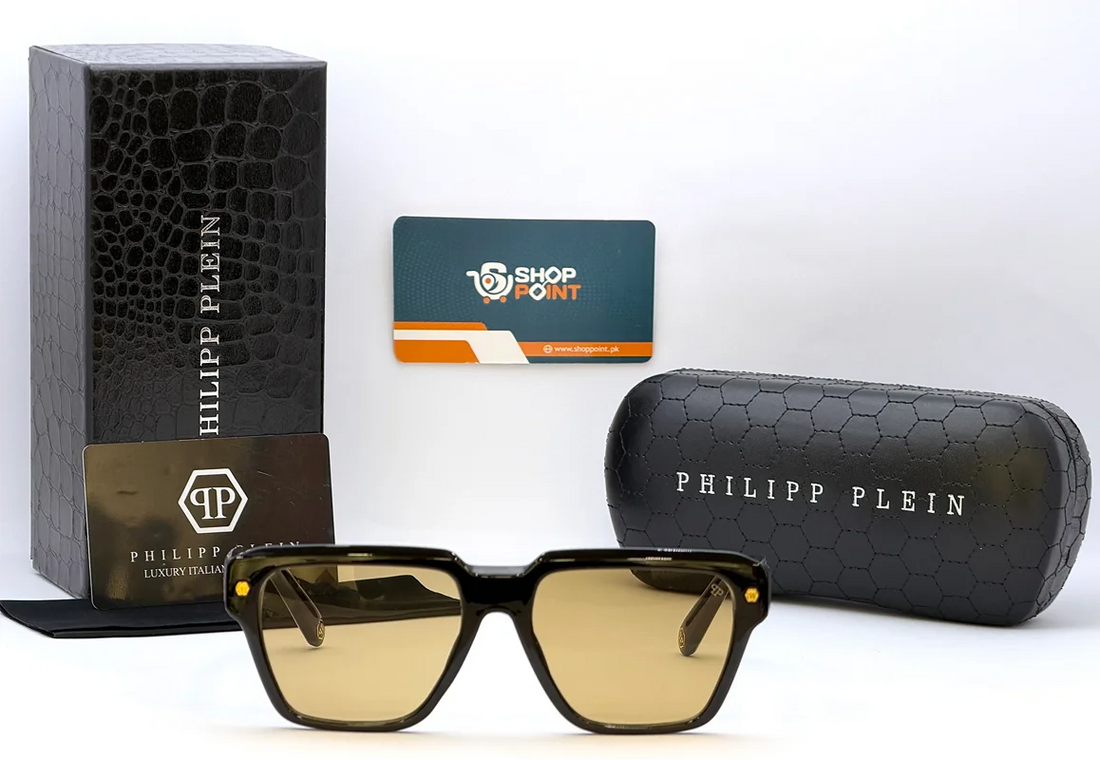 Philip Plein SPP201V Black Square Sunglasses with Brown Lenses