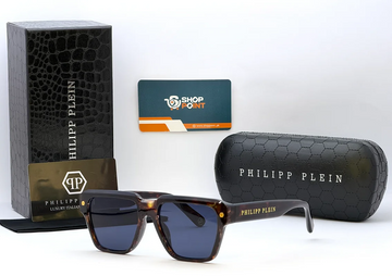 Philip Plein SPP201V Tortoise Square Sunglasses with Blue Lenses