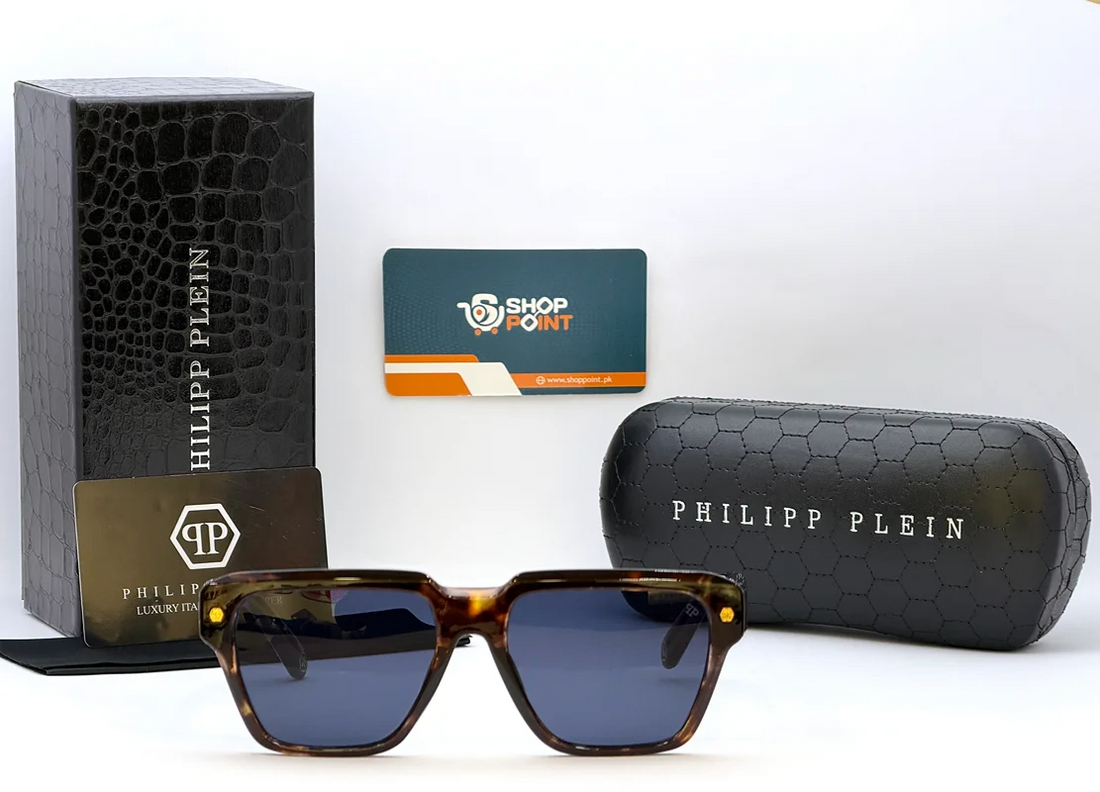 Philip Plein SPP201V Tortoise Square Sunglasses with Blue Lenses