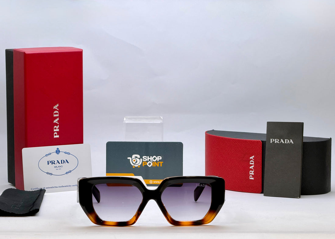 Prada Black Brown Square Sunglasses with Triangle Logo