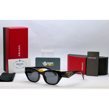 Prada Black Rectangular Sunglasses with Triangle Logo