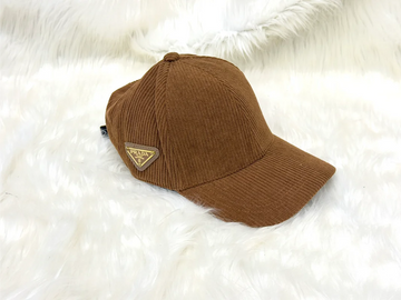 Prada Tobacco Corduroy Triangle Logo Baseball Cap
