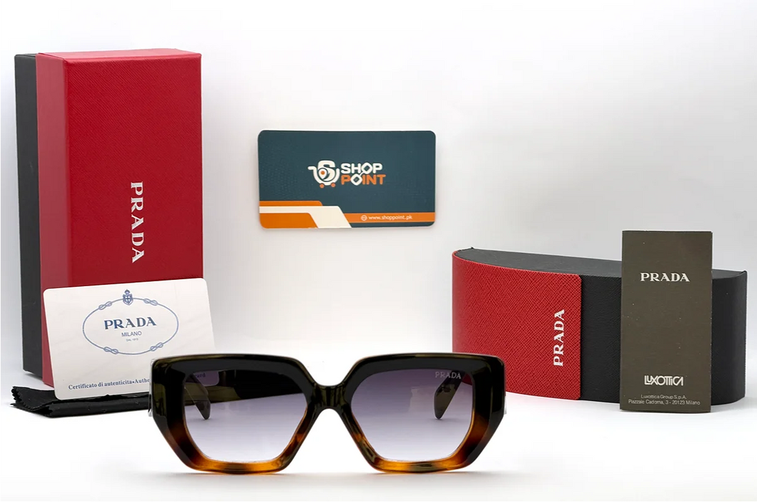 Prada Black Brown Square Sunglasses with Triangle Logo