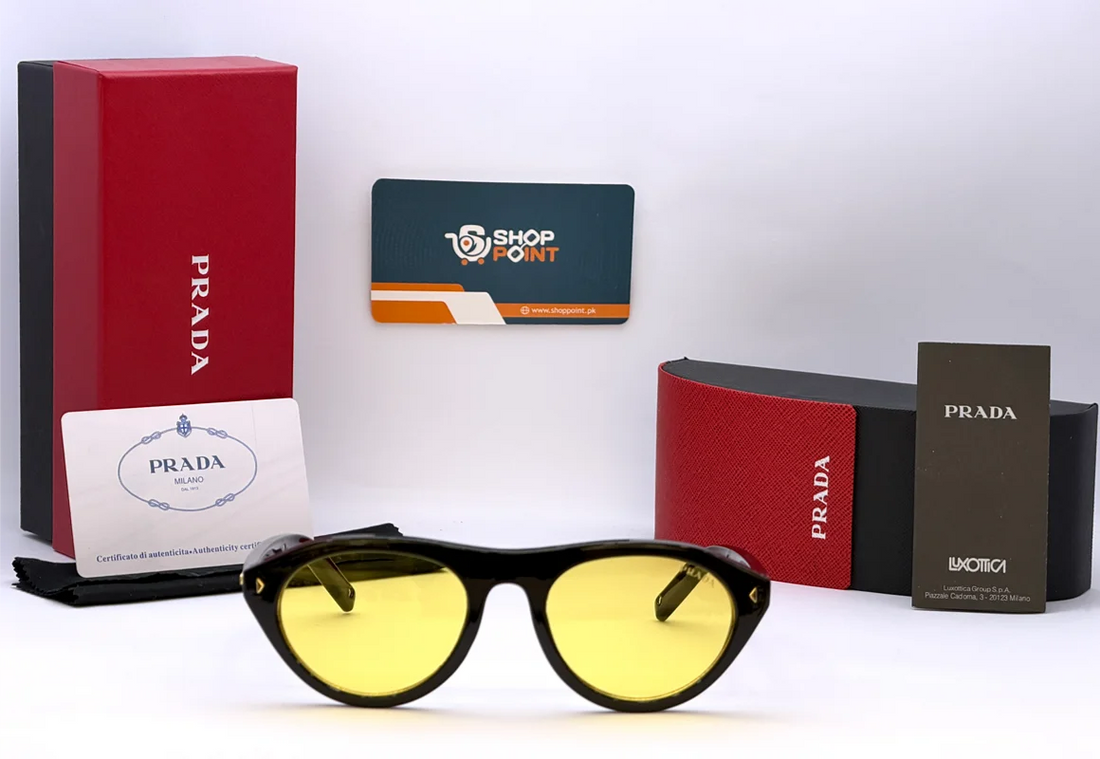 Prada Black Cat Eye Sunglasses with Iconic Metal Plaque