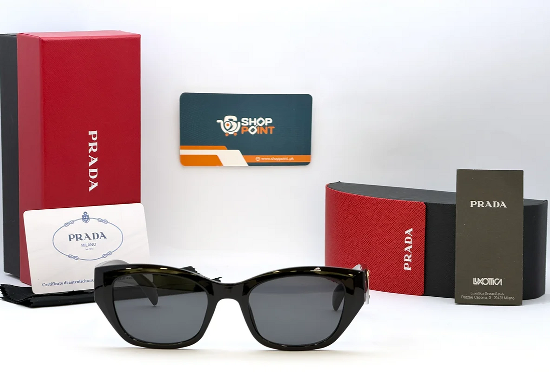 Prada Black Rectangular Sunglasses with Triangle Logo