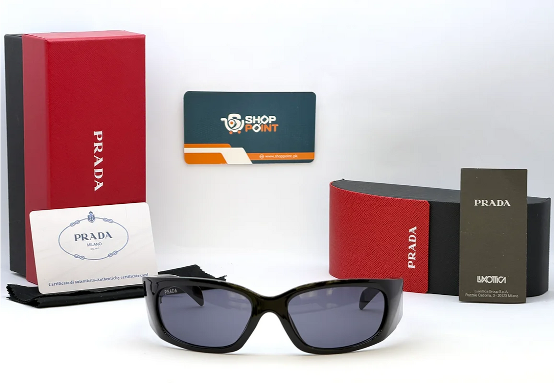 Prada Black Wraparound Sunglasses with Milano Logo