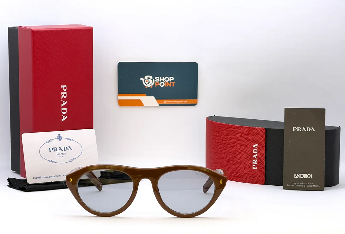 Prada Havana Round Sunglasses with Iconic Metal Plaque