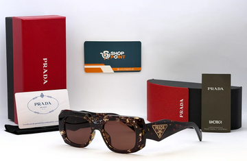 Prada Tortoise Brown Rectangular Sunglasses with Signature Detail