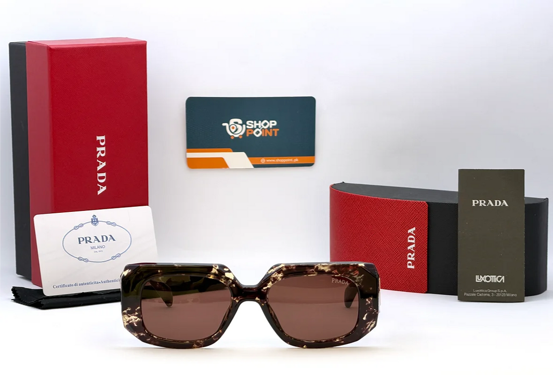 Prada Tortoise Brown Rectangular Sunglasses with Signature Detail
