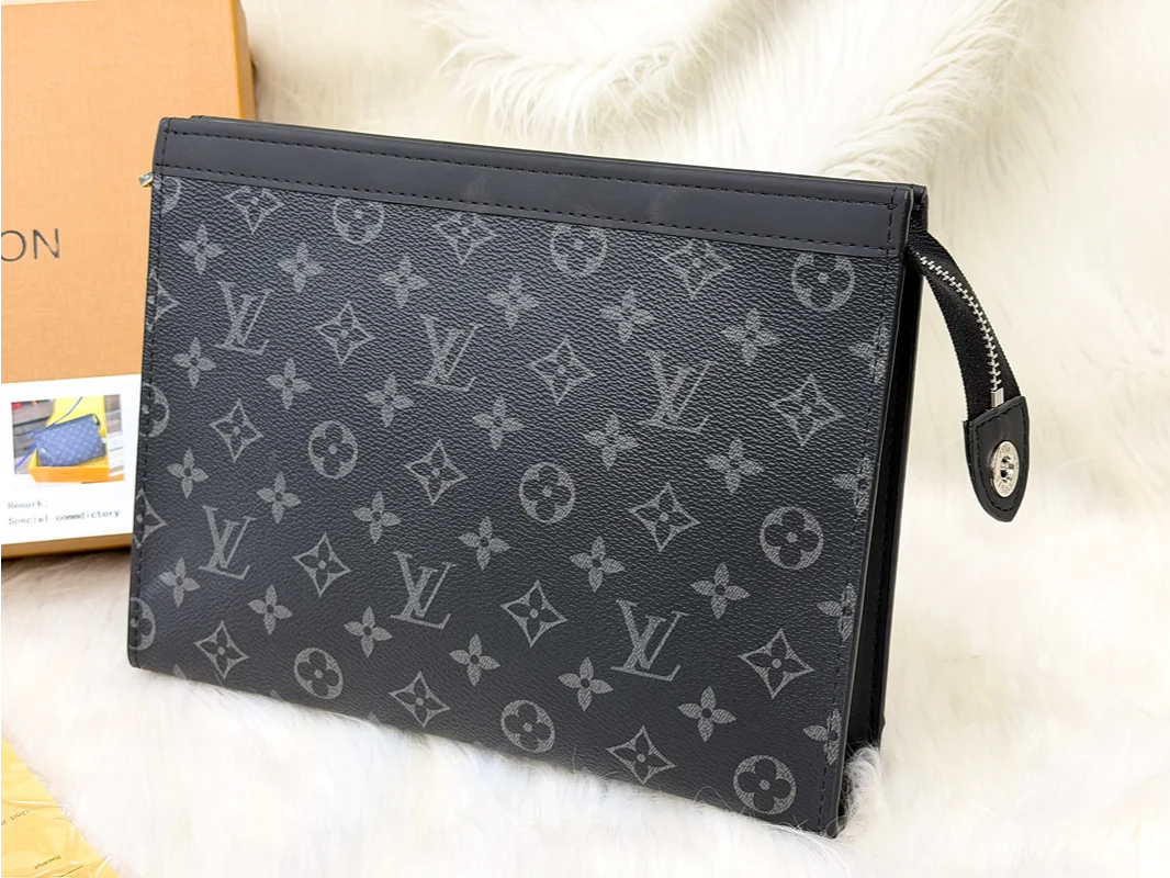 Premium Black Monogram Zip Pouch for Men