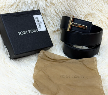 Tom Ford Black Belt with Gold T Buckle
