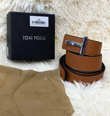 Tom Ford Brown Belt with Silver T Buckle