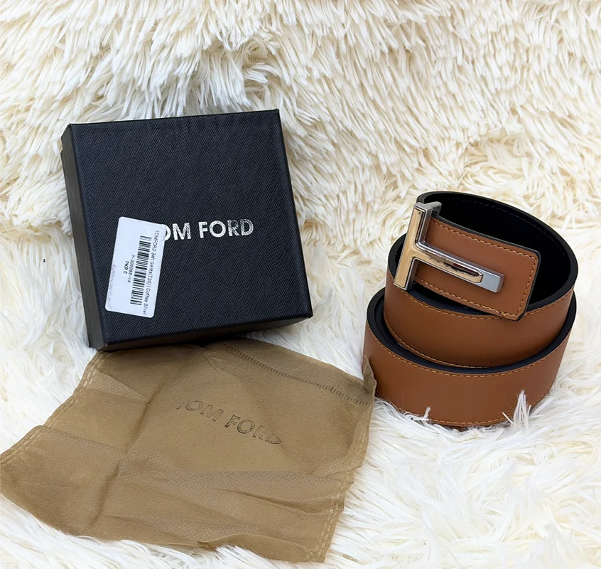 Tom Ford Brown Belt with Silver T Buckle