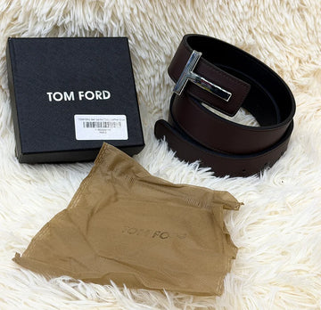 Tom Ford Dark Brown Belt with Silver T Buckle