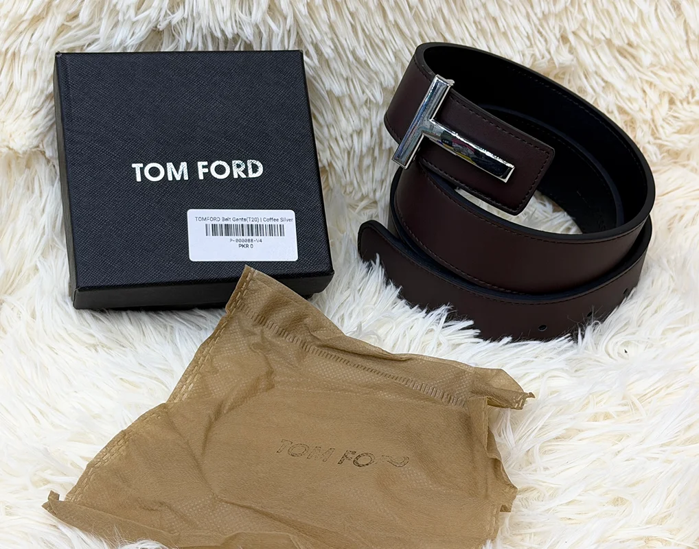 Tom Ford Dark Brown Belt with Silver T Buckle
