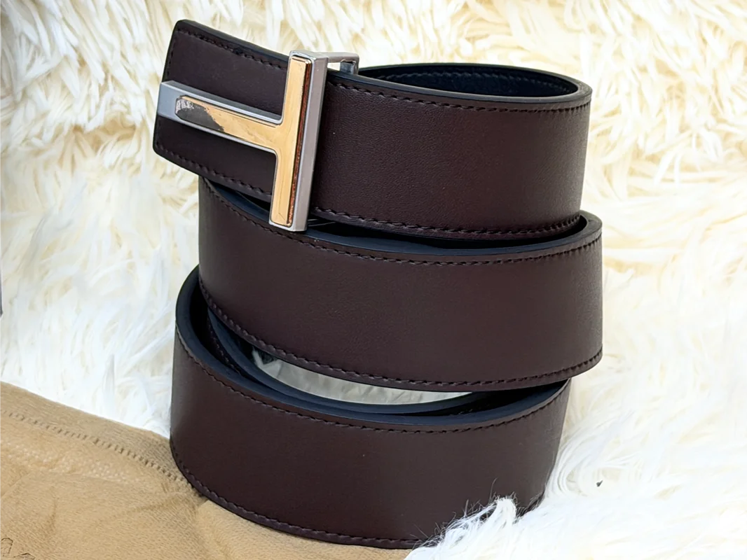 Tom Ford Dark Brown Belt with Two-Tone T Buckle