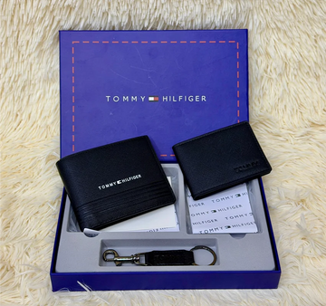 Tommy Hilfiger Black Saffiano Wallet Gift Set with Card Holder & Keychain