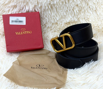 Valentino V Logo Black Belt with Gold Buckle