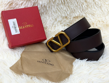 Valentino V Logo Dark Brown Belt with Gold Buckle
