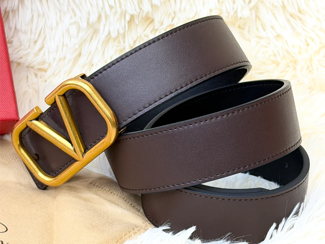 Valentino V Logo Dark Brown Belt with Gold Buckle