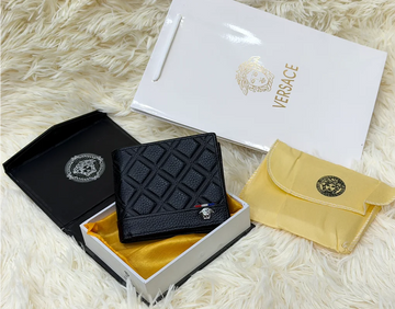 Versace Black Geometric Pattern Bifold Wallet with Medusa Logo