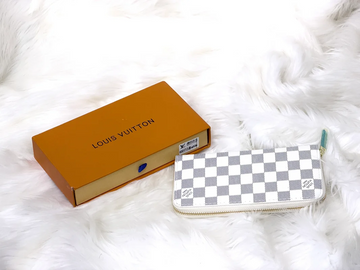 White Checkerboard Zip Around Long Wallet with Multiple Compartments