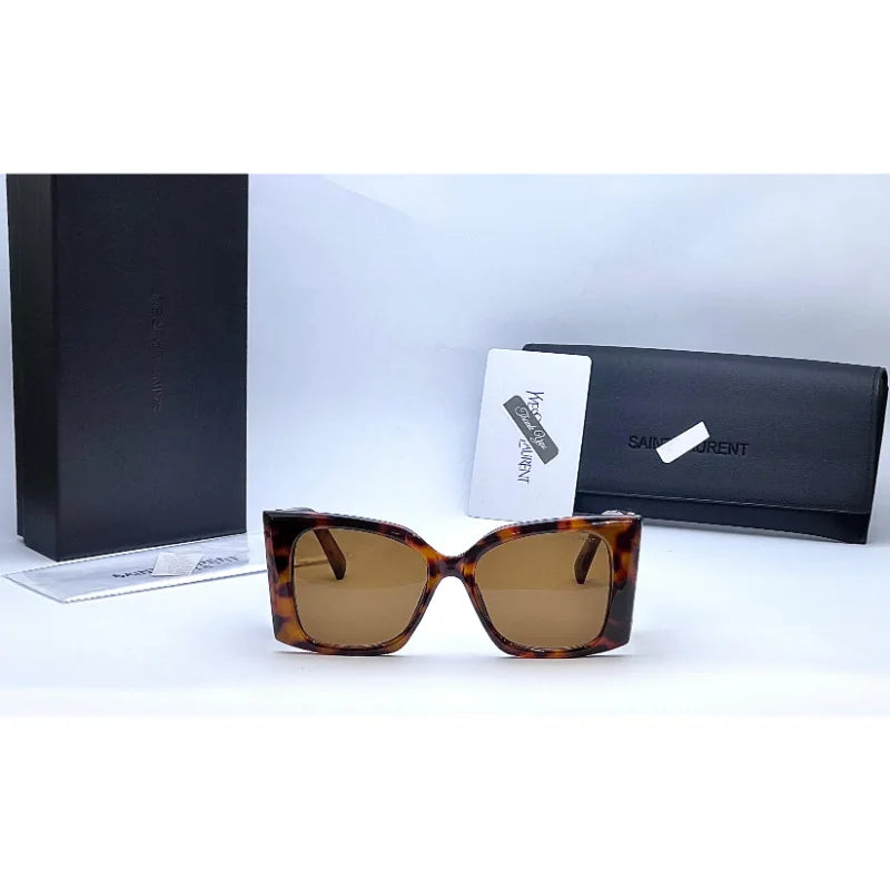 Saint Laurent YSL Blaze  brown oversized sunglasses with black acetate frame and angular square lenses