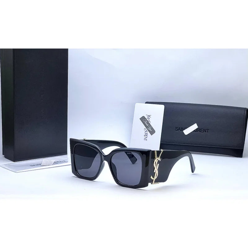 Close-up of Saint Laurent Blaze sunglasses side angle with YSL Paris logo on temple