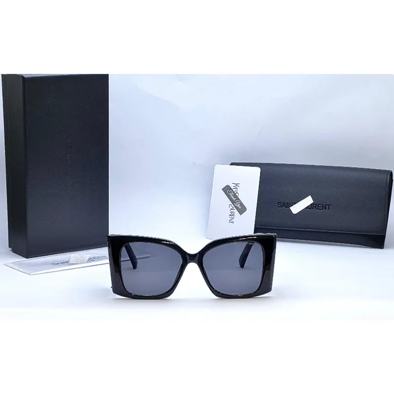 Saint Laurent YSL Blaze black oversized sunglasses with black acetate frame and angular square lenses
