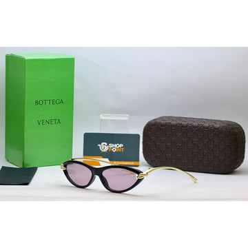 Bottega Veneta Black Rose Cat Eye Sunglasses for women with rose tinted lenses and gold temples