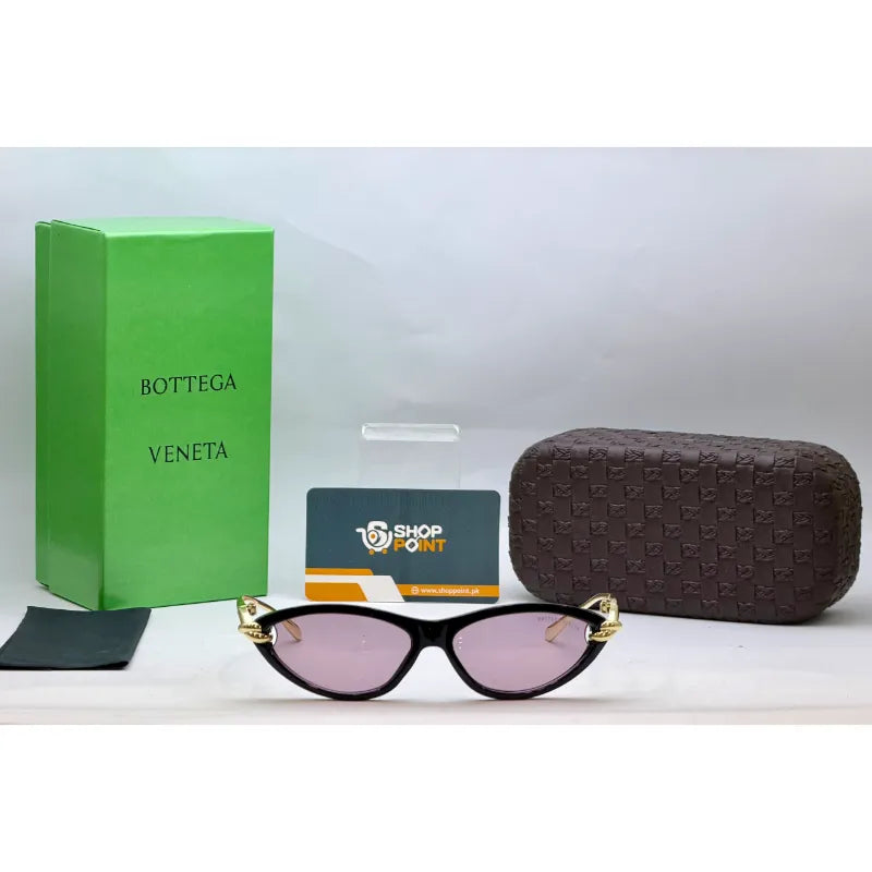 Bottega Veneta Black Rose Cat Eye Sunglasses for women with rose tinted lenses and gold temples