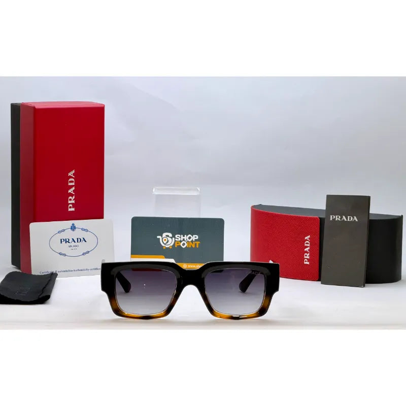 Prada Black Brown Rectangular Sunglasses with Iconic Metal Plaque