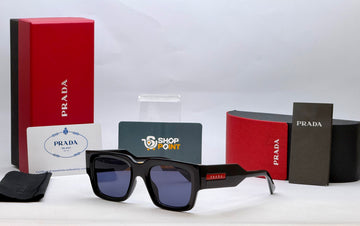 Prada Black Rectangular Sunglasses with Iconic Plaque