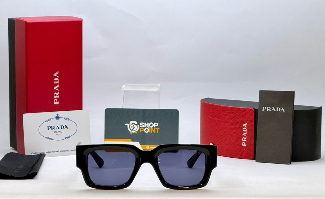 Prada Black Rectangular Sunglasses with Iconic Plaque
