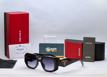 Prada Black Rectangular Sunglasses with Triangle Detail
