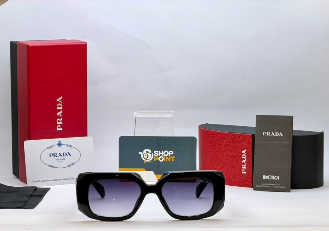 Prada Black Rectangular Sunglasses with Triangle Detail