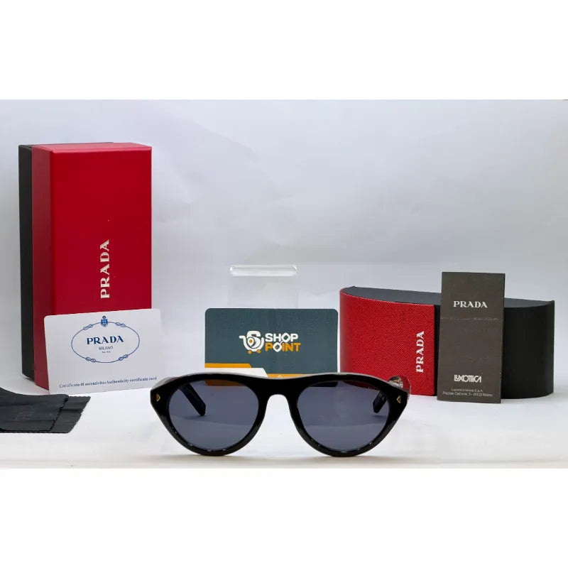 Prada Havana Oval Sunglasses with Iconic Metal Plaque for women featuring smoke grey lenses